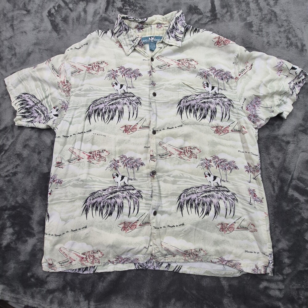 Big Dogs Shirt Mens Large Hawaiian Aloha Novelty Dog Plane Print Short Sleeve